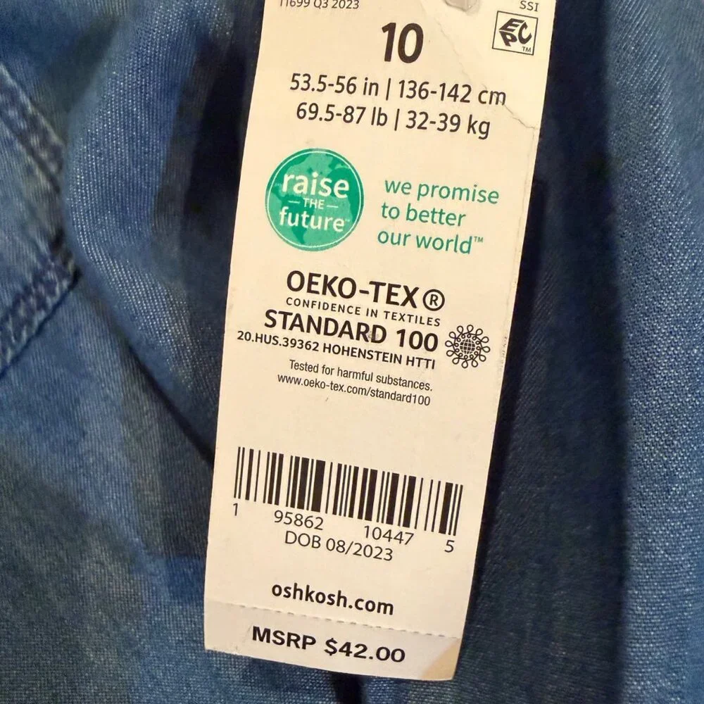 OSHKOSH BGOSH GIRLS BLUE DENIM AND TULLE DRESS NEW SIZE 10